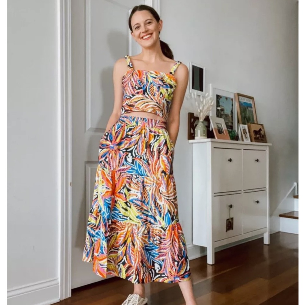 Rachel Zoe Multicolor Tropical Leaf Cami Top - Blue, Orange, Yellow